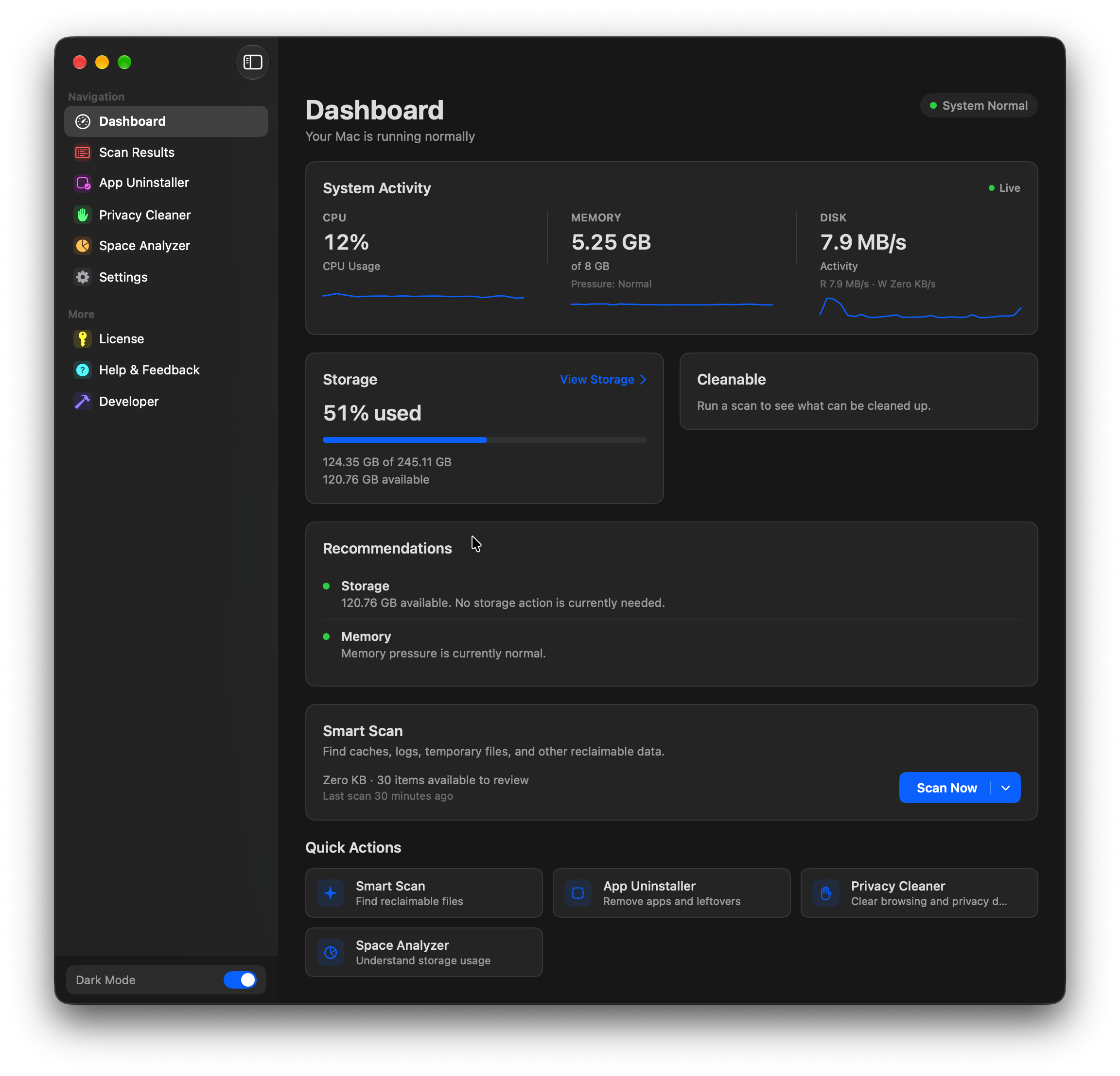 OneClean dashboard